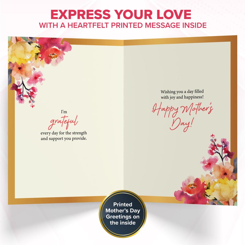 Decorably Gold Foiled and Textured 5x8in Individual Happy Mothers Day Card Set with Ribbon and Floral Designs, Card Set with Envelope and Stickers, with Printed Message Inside - Image 2